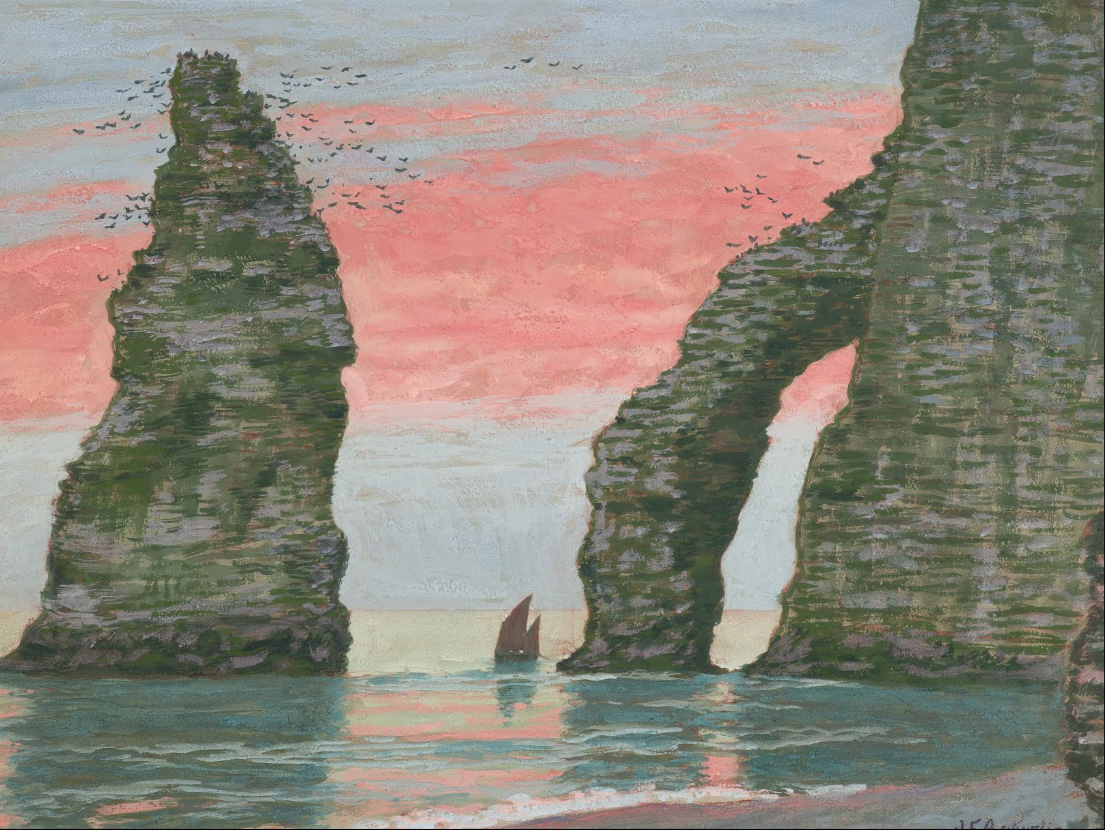 L'aiguille d'Etretat, ciel rouge