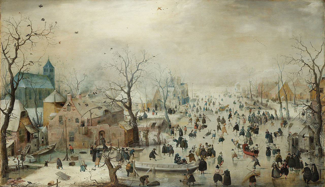 Paysage d'hiver avec patineurs