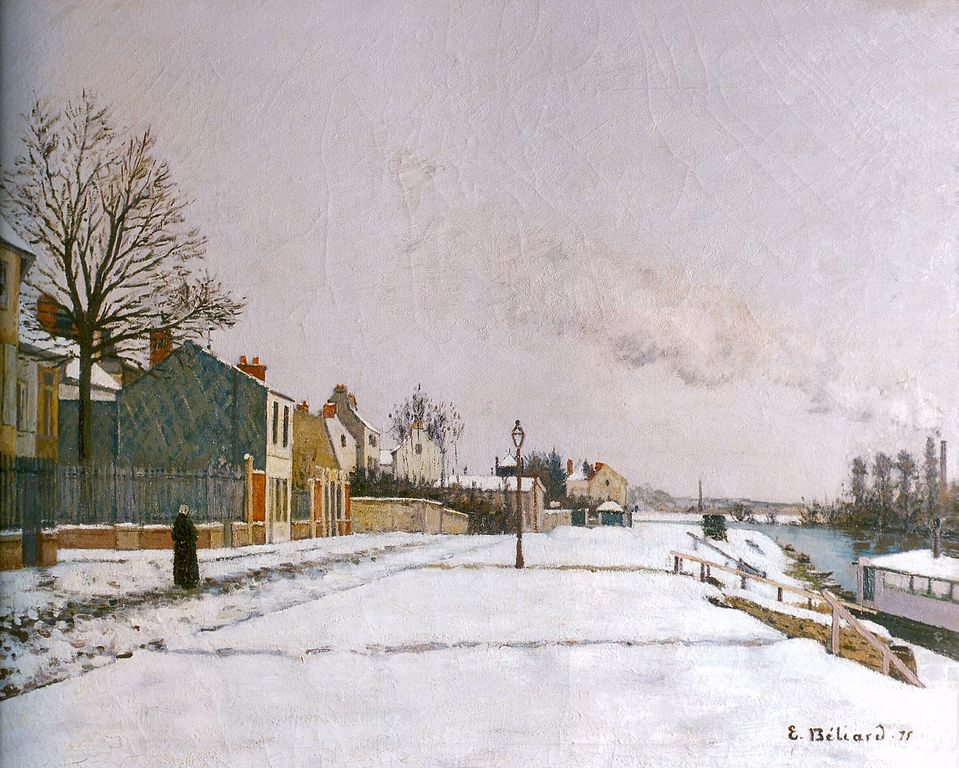 Le Quai du Pothuis à Pontoise, effet de neige