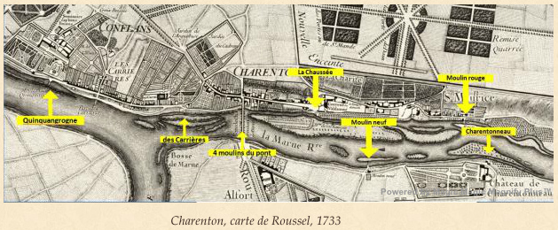 Carte des moulins de Charenton