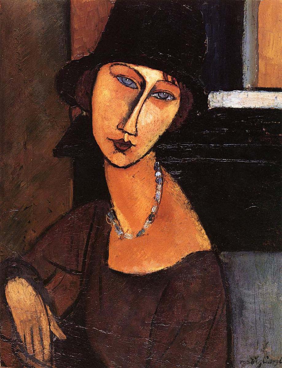 jeanne hebuterne avec chapeau et collier