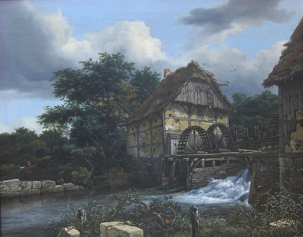 Two watermills and an open sluice