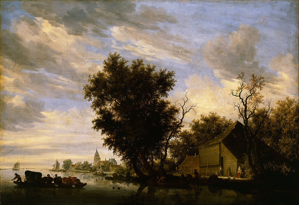 Scène de rivière avec ferry-boat-1650