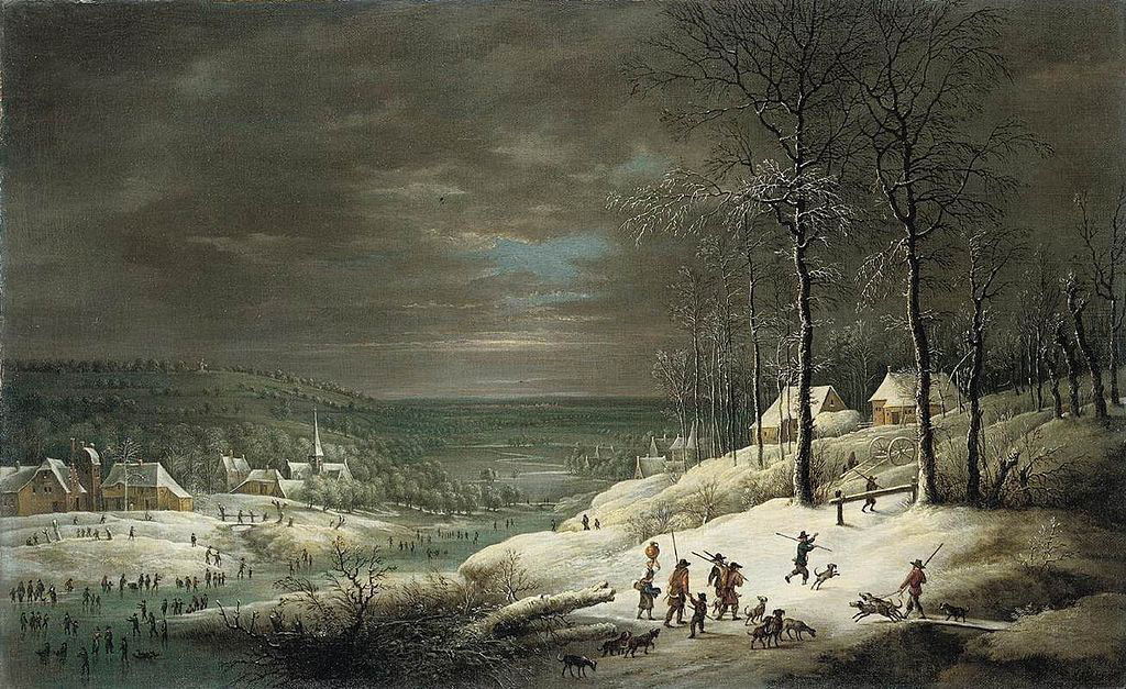 Paysage d'hiver avec chasseurs